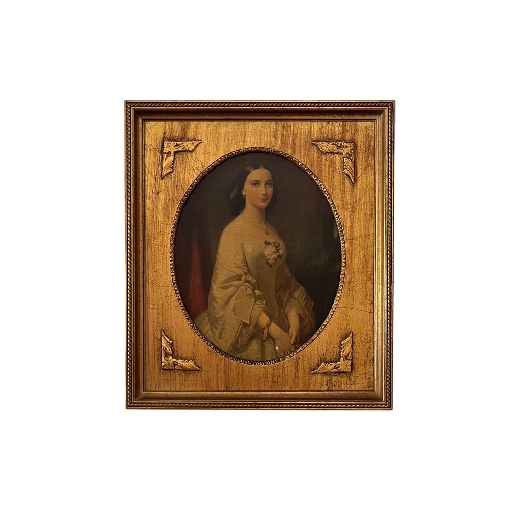Vintage Erich Correns Southern Belle Portrait Print Gold Frame Oil-Art